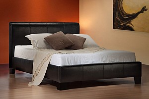 BLACK LEATHER BED FRAME AND ORTHOPAEDIC MATTRESS BLACK LEATHER BED FRAME AND ORTHOPAEDIC MATTRESS