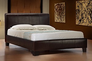 BROWN LEATHER BED FRAME AND ORTHOPAEDIC MATTRESS BROWN LEATHER BED FRAME AND ORTHOPAEDIC MATTRESS