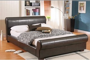 BROWN SCROLL LEATHER BED FRAME AND MEMORY FOAM MATTRESS BROWN SCROLL LEATHER BED FRAME AND MEMORY FOAM MATTRESS