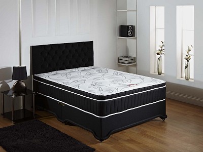 BLACK 1500 POCKET SPRING MEMORY FOAM 12" BUMPER DIVAN BED
