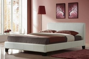 WHITE LEATHER BED FRAME AND ORTHOPAEDIC MATTRESS WHITE LEATHER BED FRAME AND ORTHOPAEDIC MATTRESS